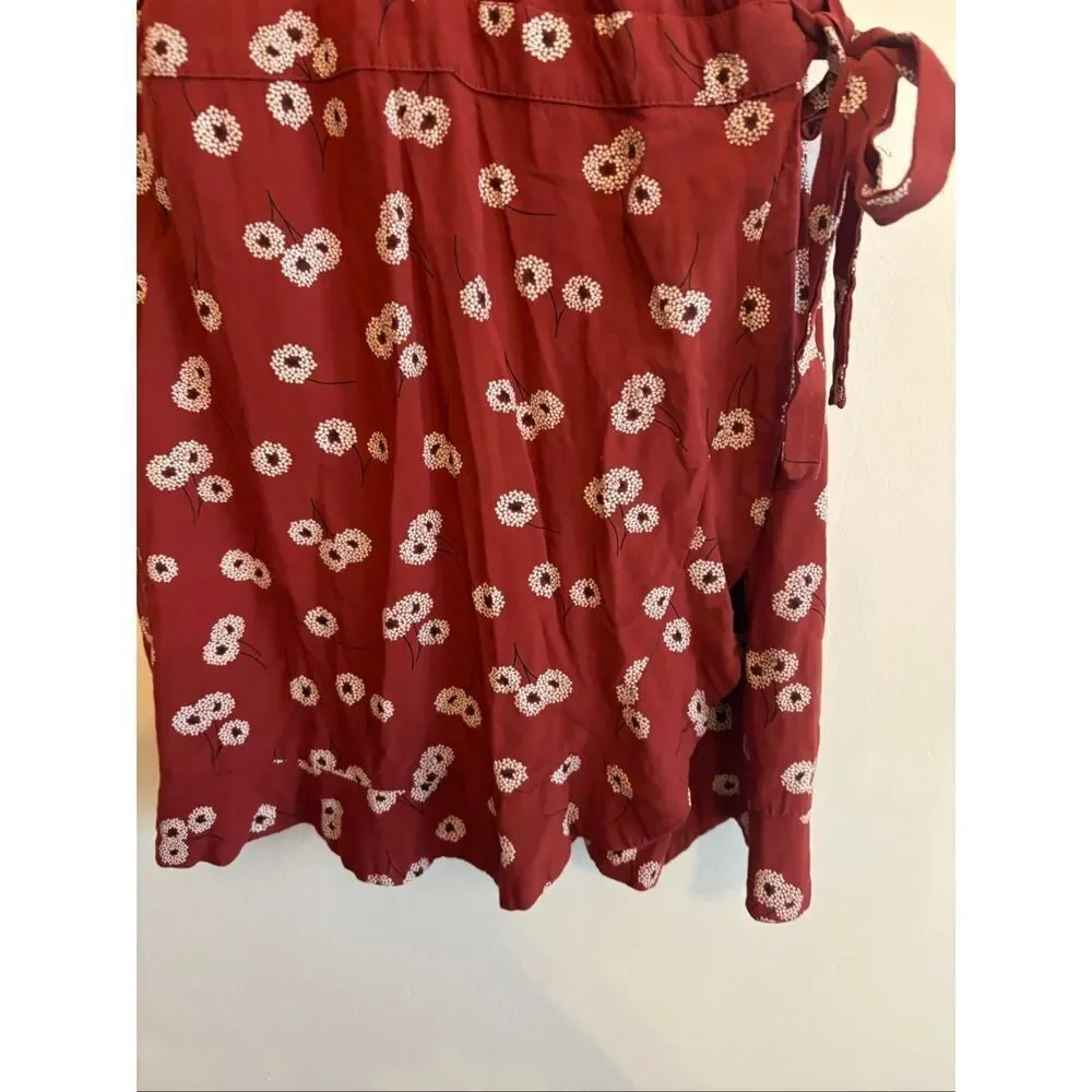 Loft Rust Red Floral Red Wrap Dress Skort Daisy Print Short Sleeve Romper Size 6